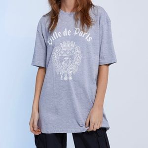 Pacsun oversized Ville de Paris grey tee
